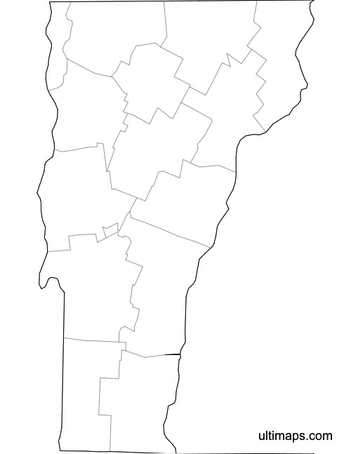 Preview of Blank Map of Vermont Counties (A4)