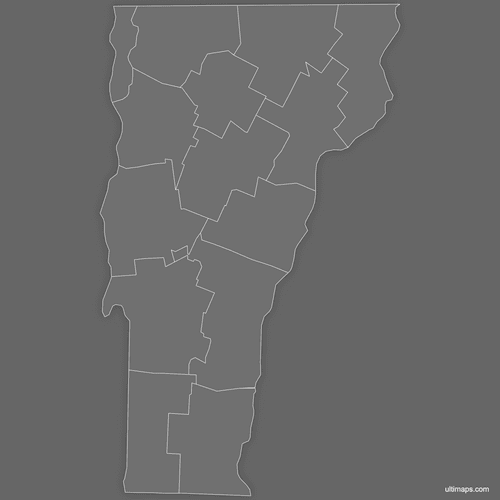 Preview of Blank Map of Vermont Counties (Dark)