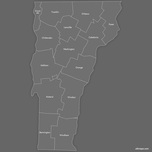 Preview of Labeled Map of Vermont Counties (Dark)