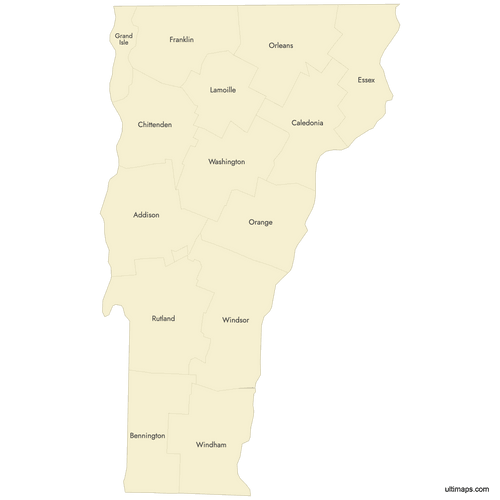 Preview of Labeled Map of Vermont Counties