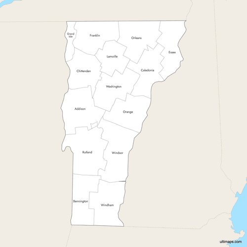 Preview of Labeled Map of Vermont Counties with Surrounding Areas