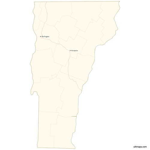 Preview of Map of Vermont Counties with Cities