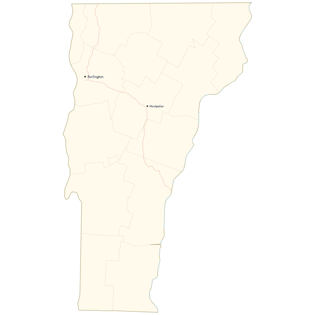 Custom Map of Vermont Counties with Cities
