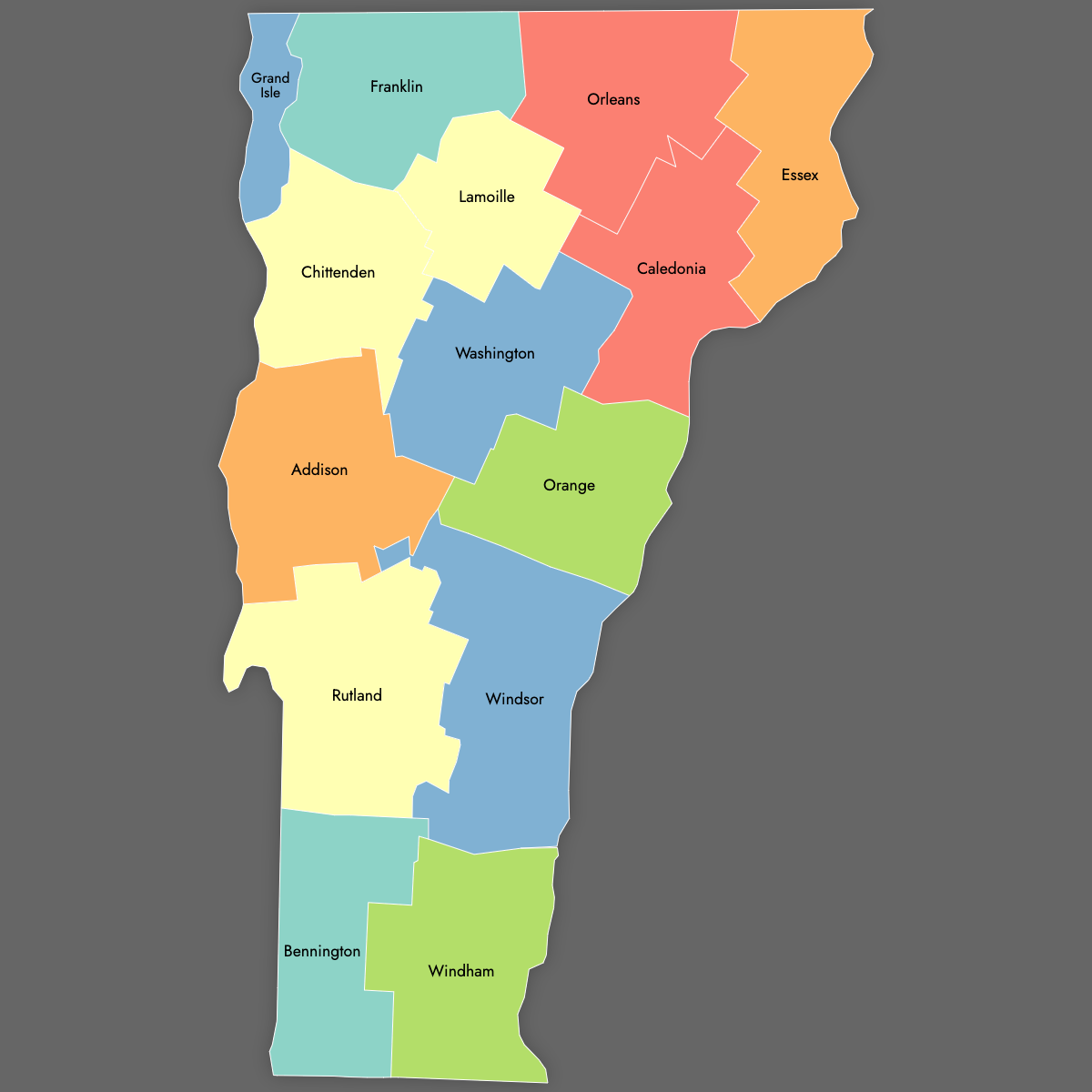 Custom Map of Vermont Counties With Labels