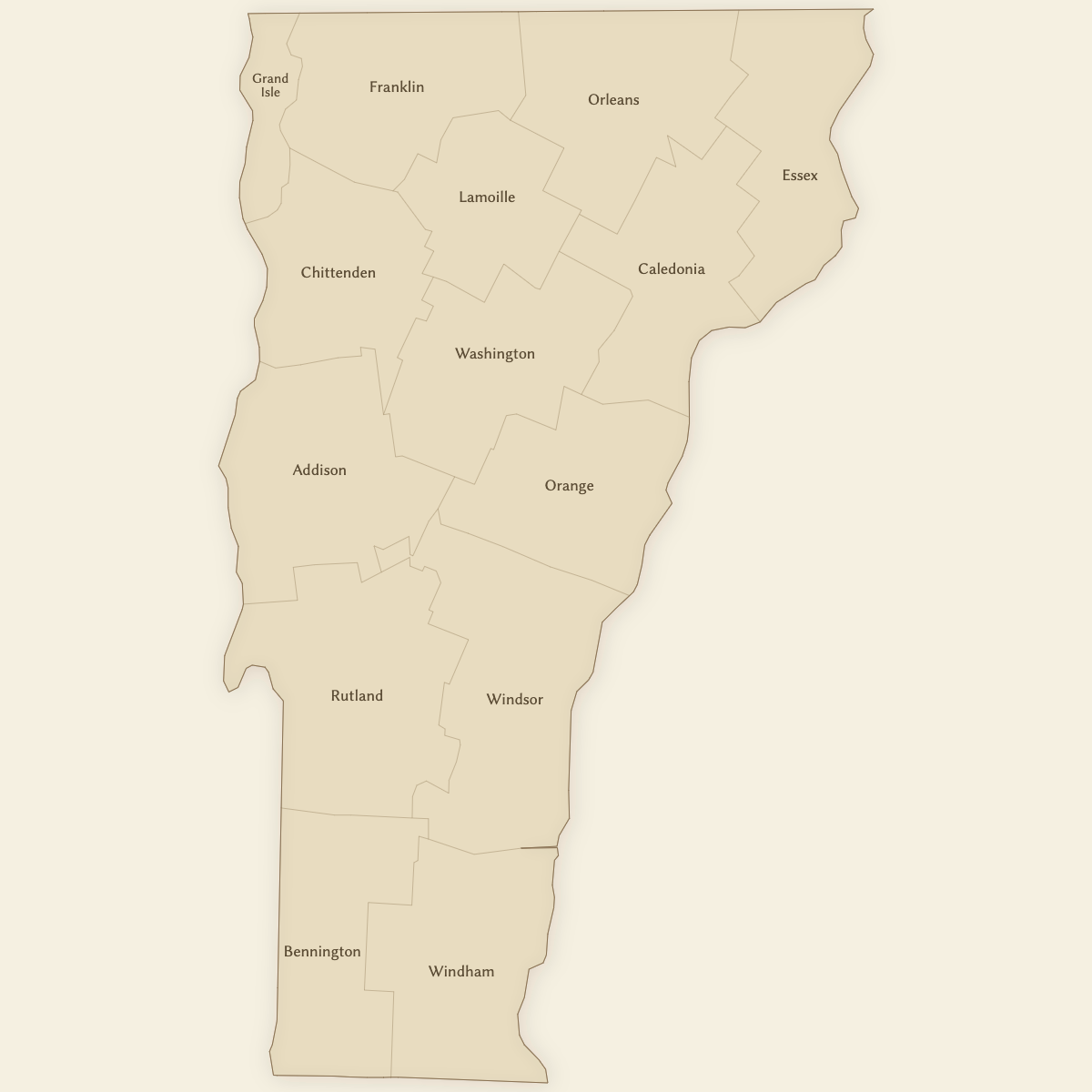 Styled Map of Vermont Counties (Vintage Theme)