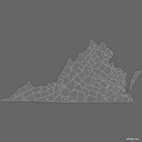 Preview of Blank Map of Virginia Counties (Dark)
