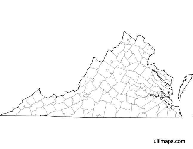 Preview of Blank Map of Virginia Counties (Letter)