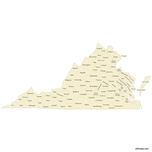 Preview of Labeled Map of Virginia Counties