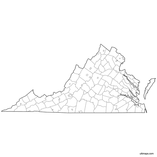 Preview of Outlined Map of Virginia Counties