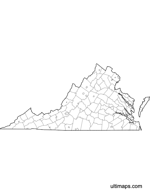 Preview of Outlined Map of Virginia Counties (Letter)