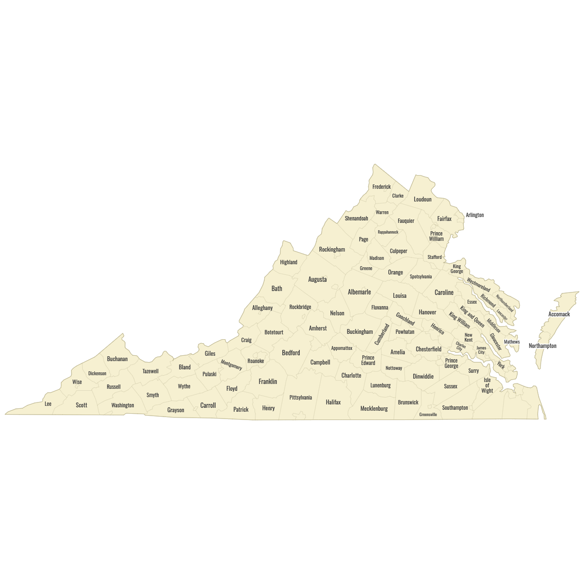Blank Map of Virginia Counties With Labels