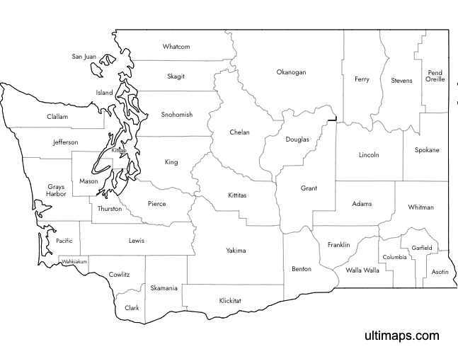 Preview of Labeled Map of Washington Counties (A4)