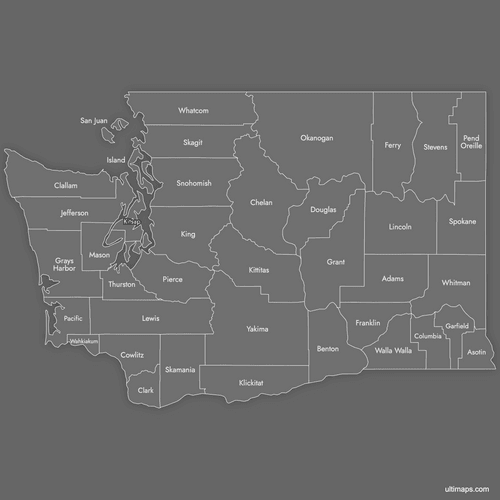 Preview of Labeled Map of Washington Counties (Dark)