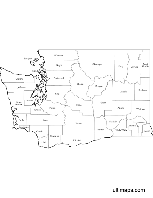 Preview of Labeled Map of Washington Counties (Letter)