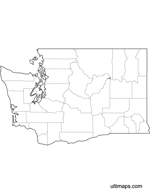 Preview of Outlined Map of Washington Counties (Letter)