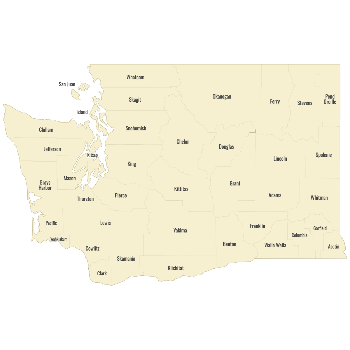 Blank Map of Washington Counties With Labels