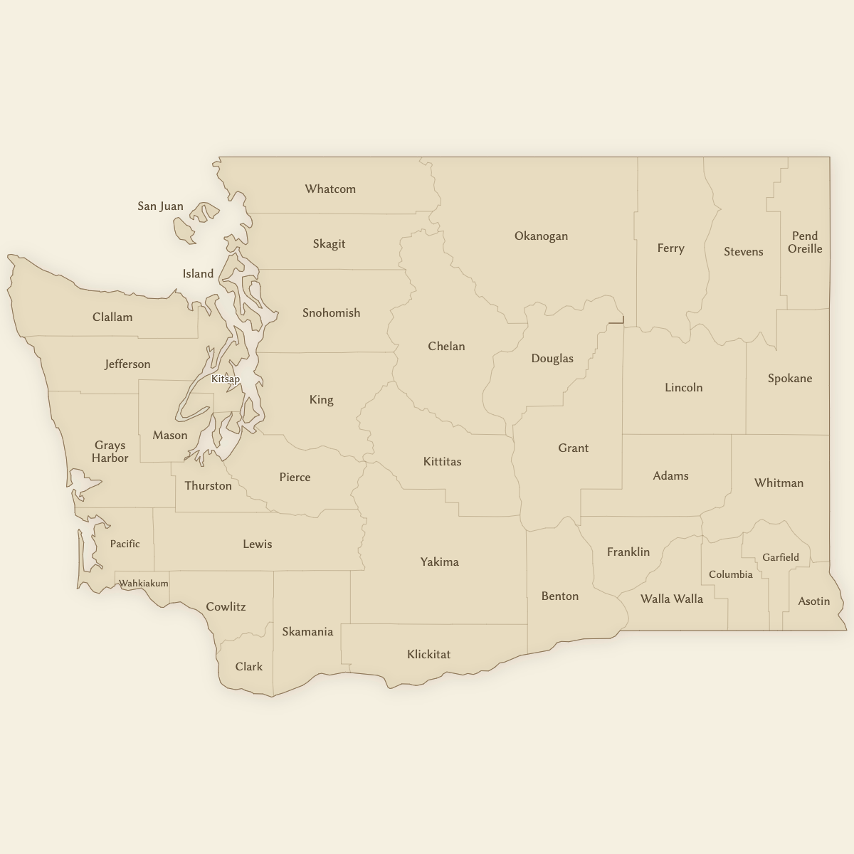 Styled Map of Washington Counties (Vintage Theme)