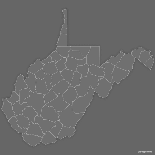 Preview of Blank Map of West Virginia Counties (Dark)