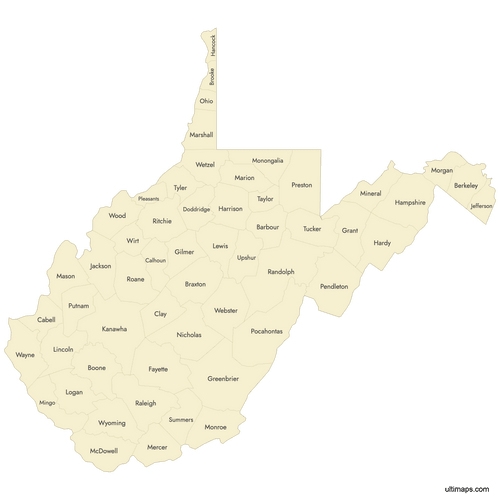 Preview of Labeled Map of West Virginia Counties