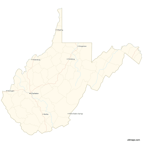 Preview of Map of West Virginia Counties with Cities