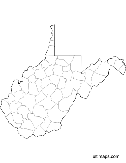 Preview of Outlined Map of West Virginia Counties (Letter)