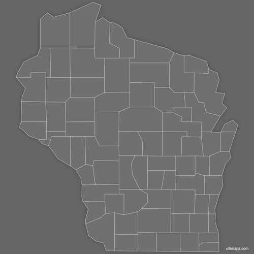Preview of Blank Map of Wisconsin Counties (Dark)