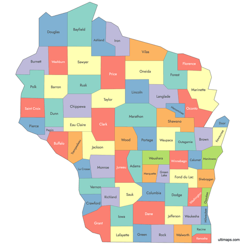 Preview of Labeled Map of Wisconsin Counties