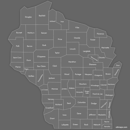 Preview of Labeled Map of Wisconsin Counties (Dark)