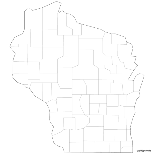 Preview of Outlined Map of Wisconsin Counties