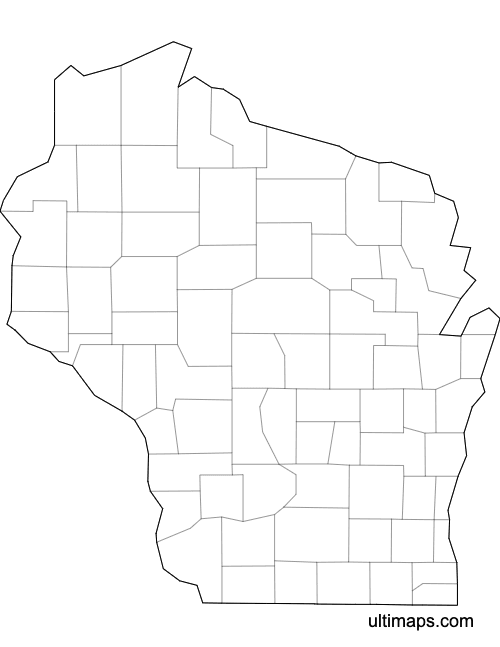 Preview of Outlined Map of Wisconsin Counties (Letter)