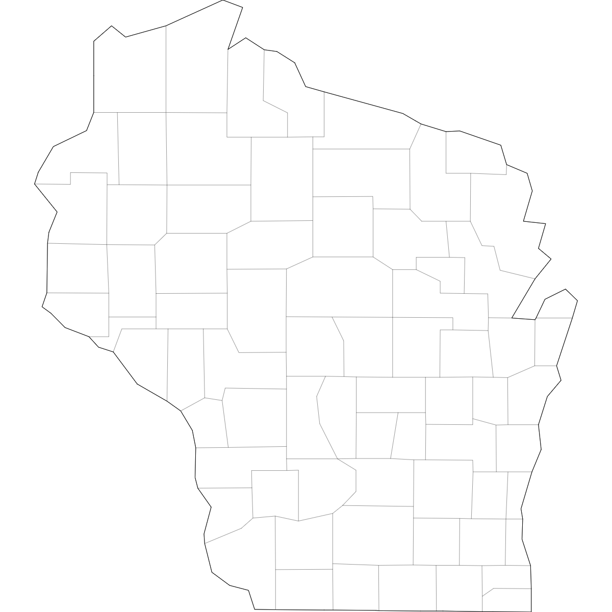 Outlined Map of Wisconsin Counties