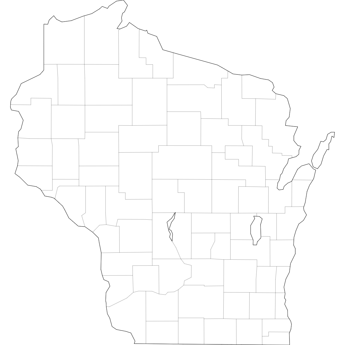 Wireframe Map of Wisconsin Counties