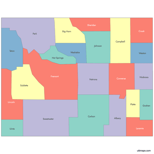 Preview of Labeled Map of Wyoming Counties