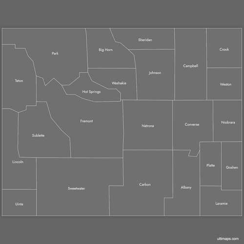 Preview of Labeled Map of Wyoming Counties (Dark)
