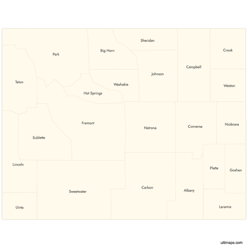Preview of Labeled Map of Wyoming Counties