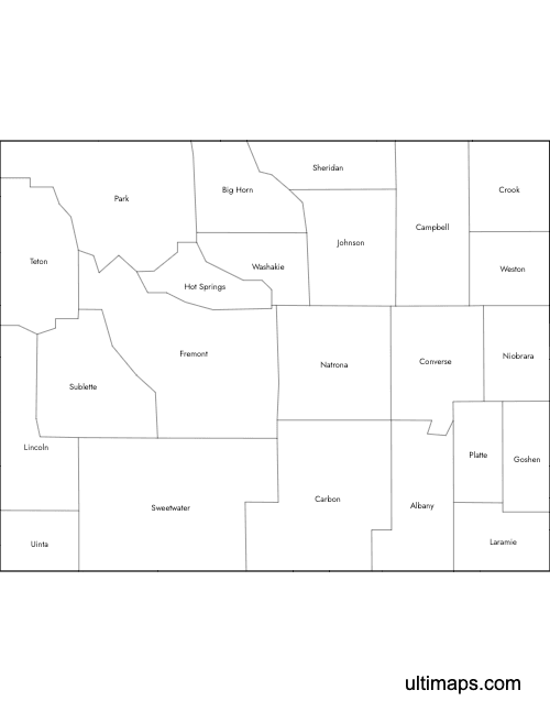 Preview of Labeled Map of Wyoming Counties (Letter)