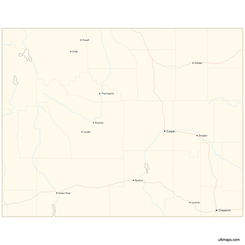 Preview of Map of Wyoming Counties with Cities