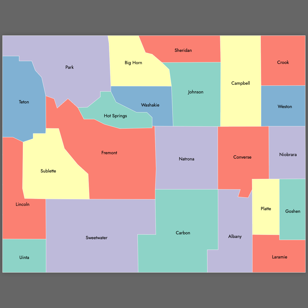 Custom Map of Wyoming Counties with Labels (Dark Theme)