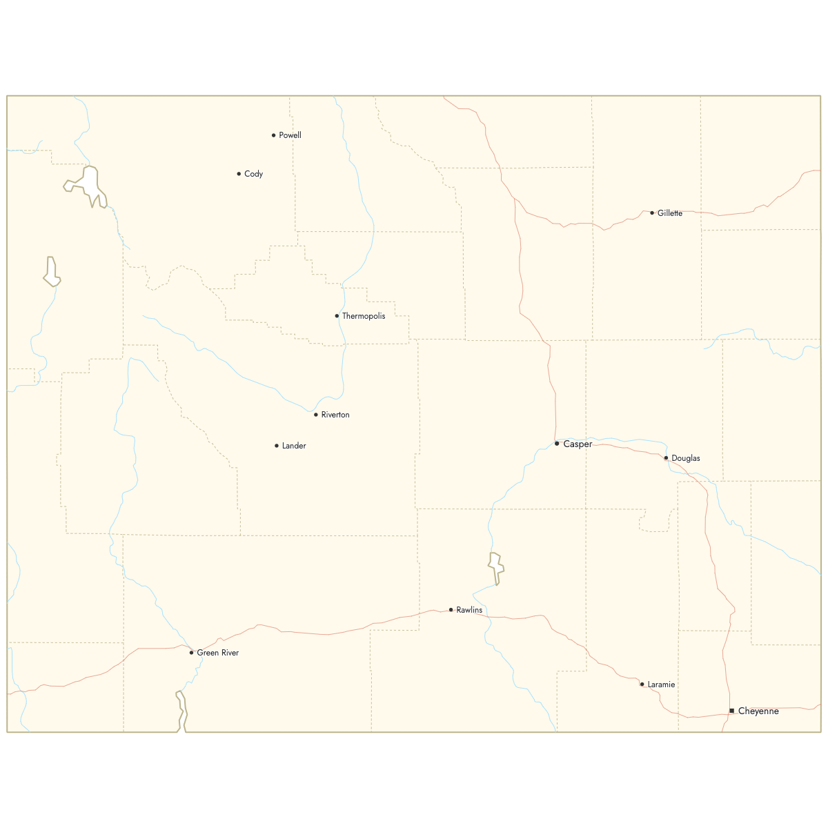Custom Map of Wyoming Counties with Cities