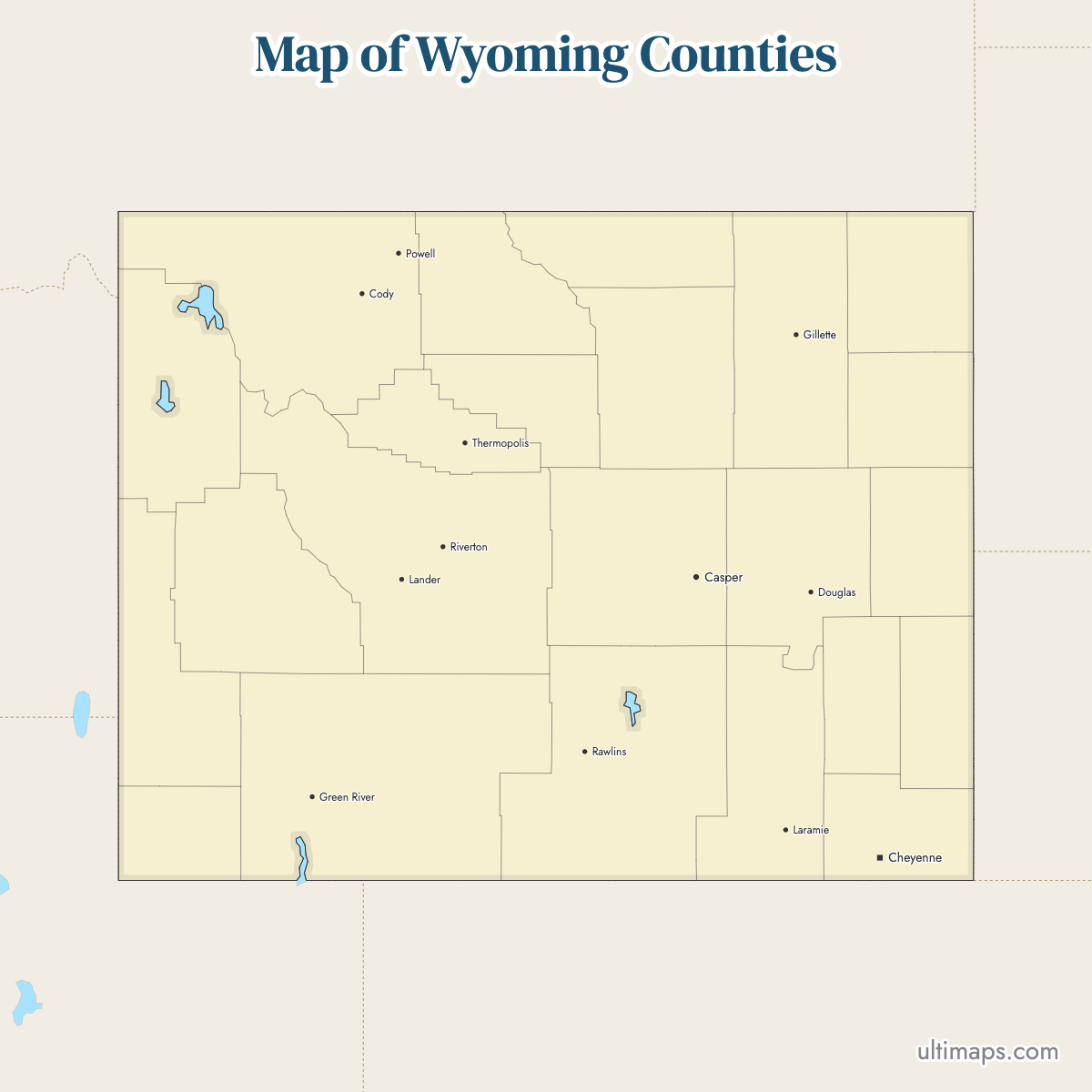 Map of Wyoming Counties showing county borders