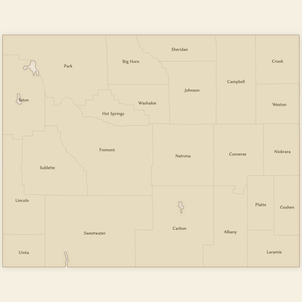 Styled Map of Wyoming Counties (Vintage Theme)