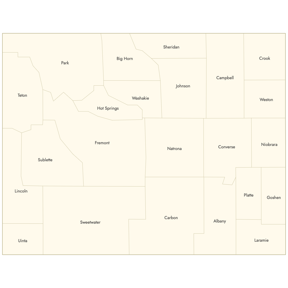 Unstyled Map of Wyoming Counties With Labels