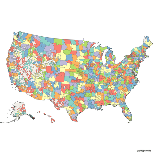 Preview of Colored US 3-Digit ZIP Code Map