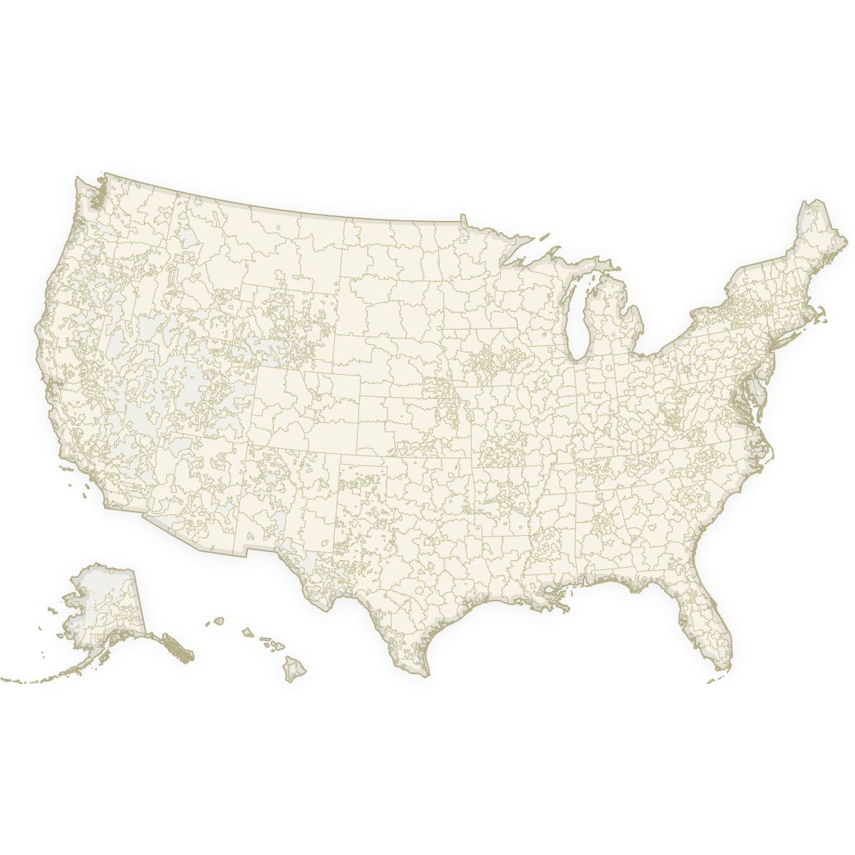 Blank map of the US with 3-Digit ZIP Codes