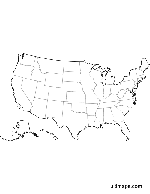 Preview of Outlined Map of the United States (Letter)
