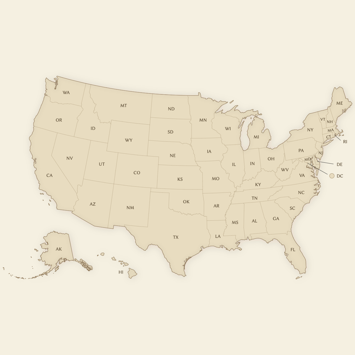 Styled Map of the United States (Vintage Theme)