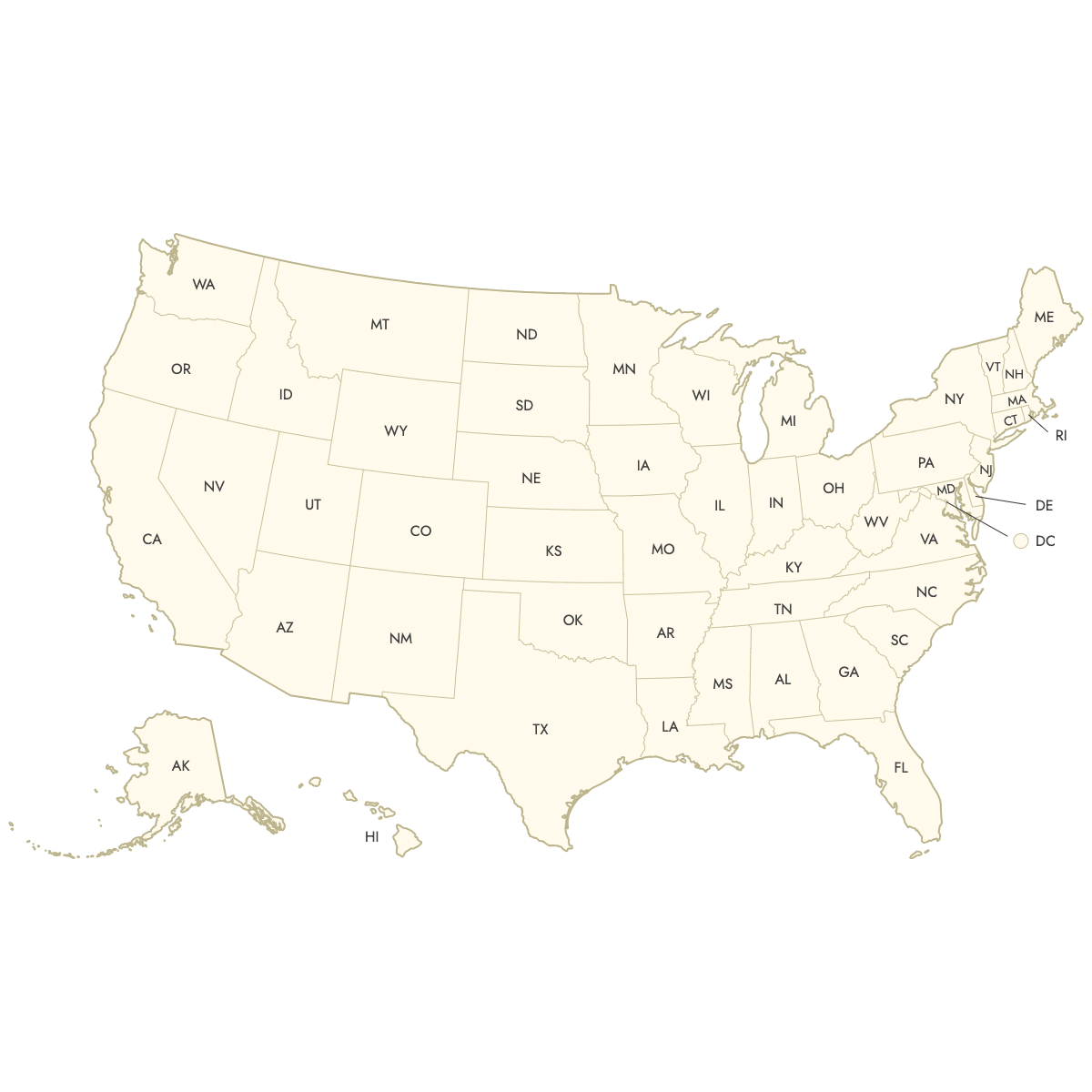 Unstyled Map of the United States With Labels
