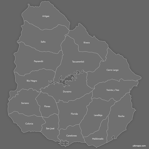Preview of Labeled Map of Uruguay Deparments (Dark)