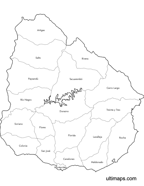 Preview of Labeled Map of Uruguay Deparments (Letter)