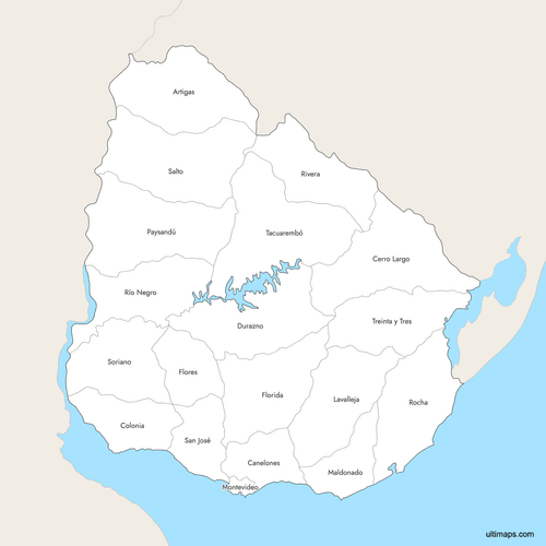 Preview of Labeled Map of Uruguay Deparments with Surrounding Areas